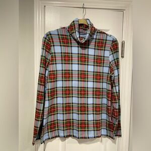 Lands End Size MP Red Plaid Long Sleeve Stretchy Turtleneck Top